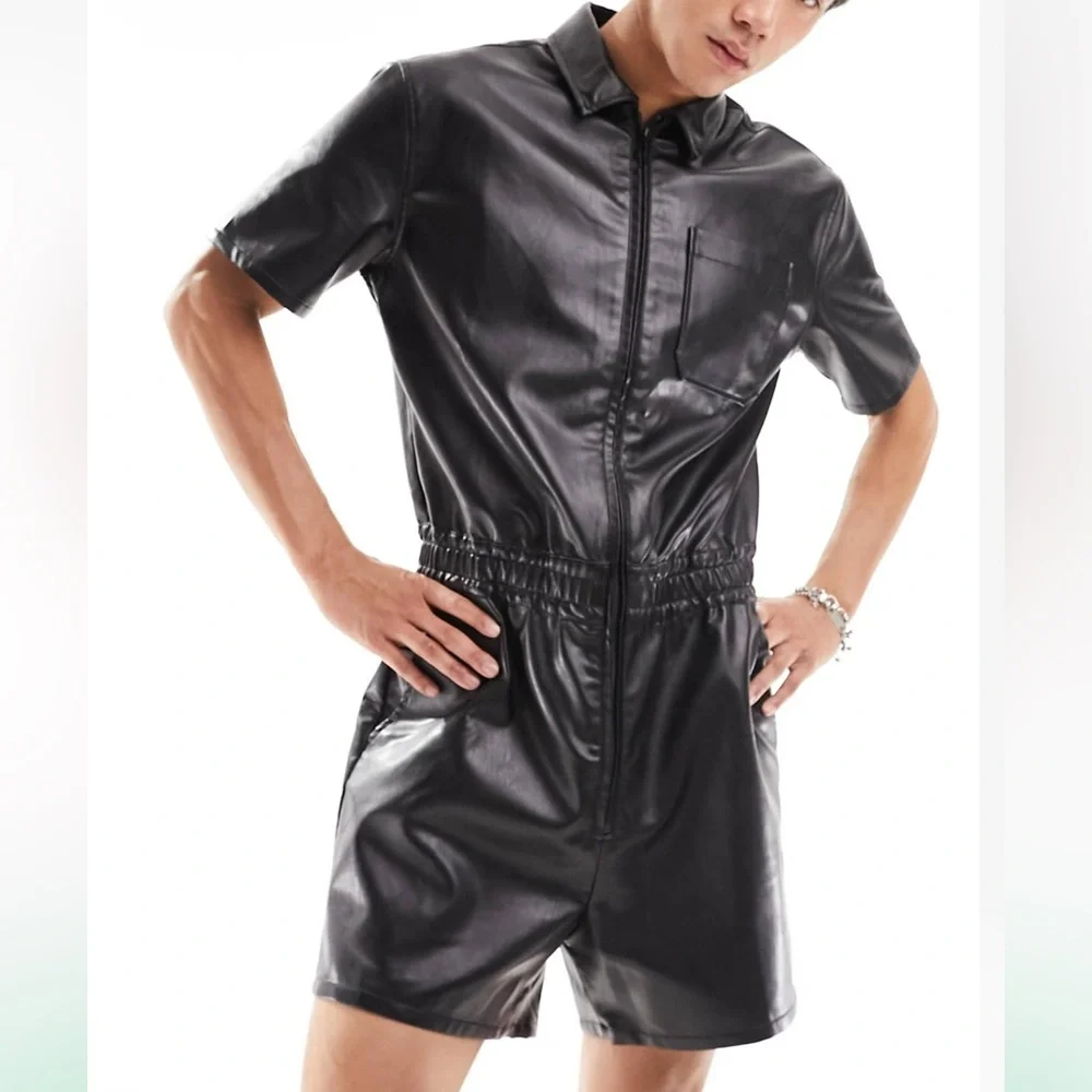 Black Faux Leather Jumpsuit - Picture 3 of 10